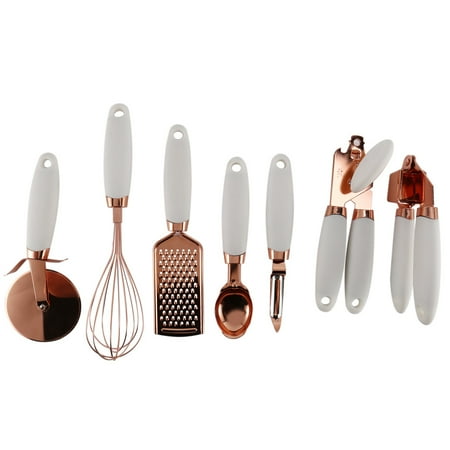 

7Pcs Kitchen Gadget Set Kitchen Tools with Soft Handle Garlic Press Vegetable Peeler Pizza Cutter Ice Cream Spoon White