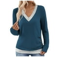 thumbnail image 2 of Lightweight Sweaters for Women Long Sleeve Dressy V Neck Knit Tunic Tops with Decorative Buttons, 2 of 5