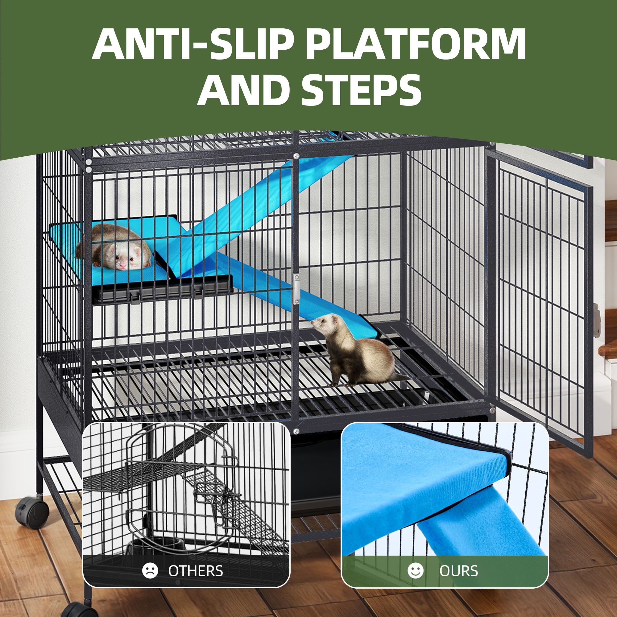 Uforic Small Animal Cage  with Platforms & stair , Indoor Metal 4-Tiers Animal Cage for Rabbits, Chinchillas and Hamsters,4 universal 360 °wheels,Black