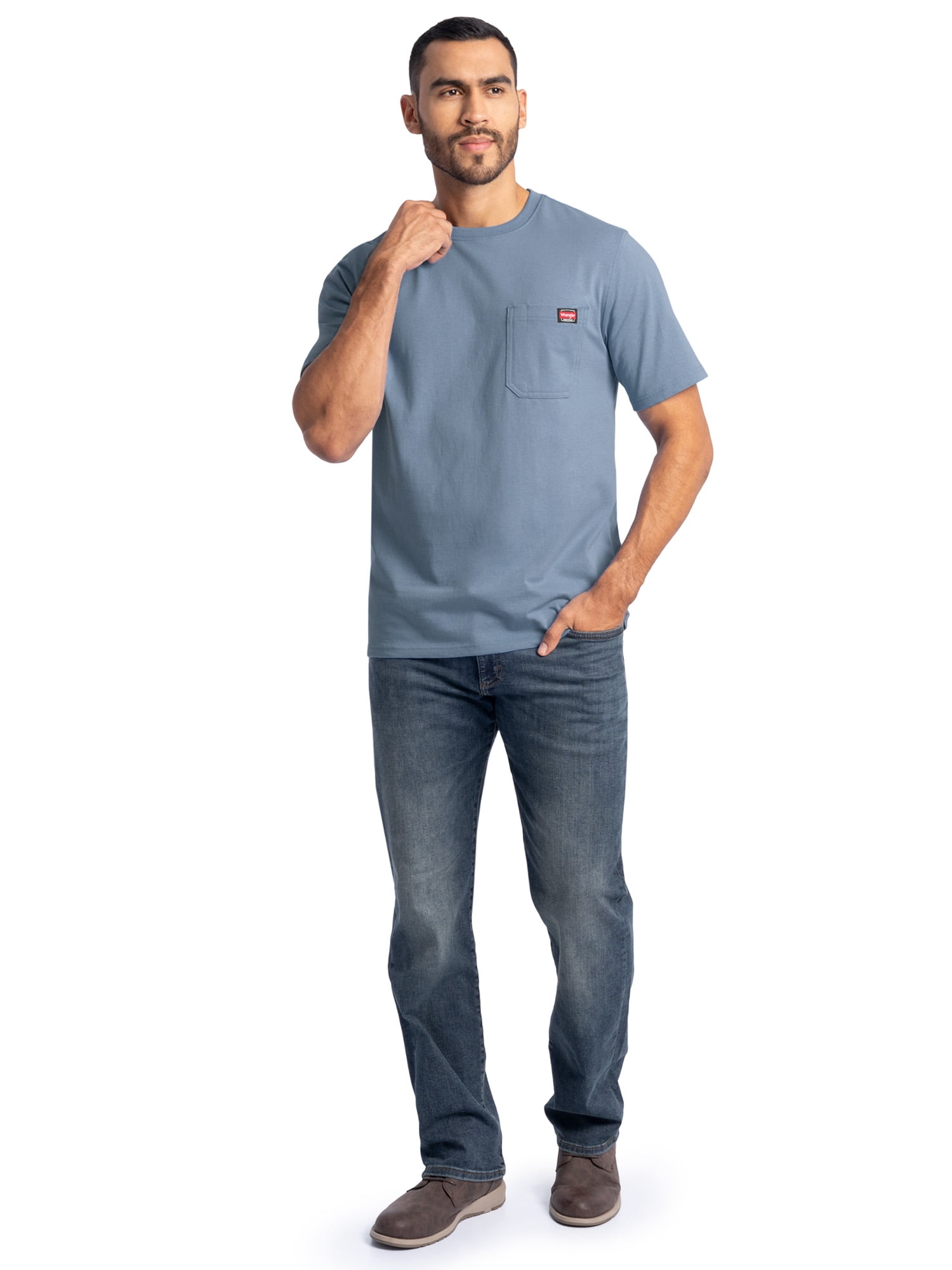 Wrangler Workwear Men's Short Sleeve Heavyweight Pocket Crew Work Shirt, size S-2XLT