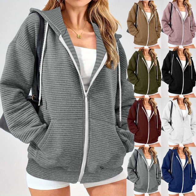Ropa de trabajo para mujer,Sudadera con capucha y cremallera extragrande para mujer, chaqueta informal de manga larga con bolsillos, poliéster, para uso diario, sopatenor