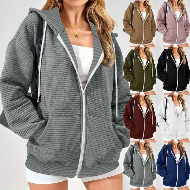 Ropa de trabajo para mujer,Sudadera con capucha y cremallera extragrande para mujer, chaqueta informal de manga larga con bolsillos, poliéster, para uso diario, sopatenor