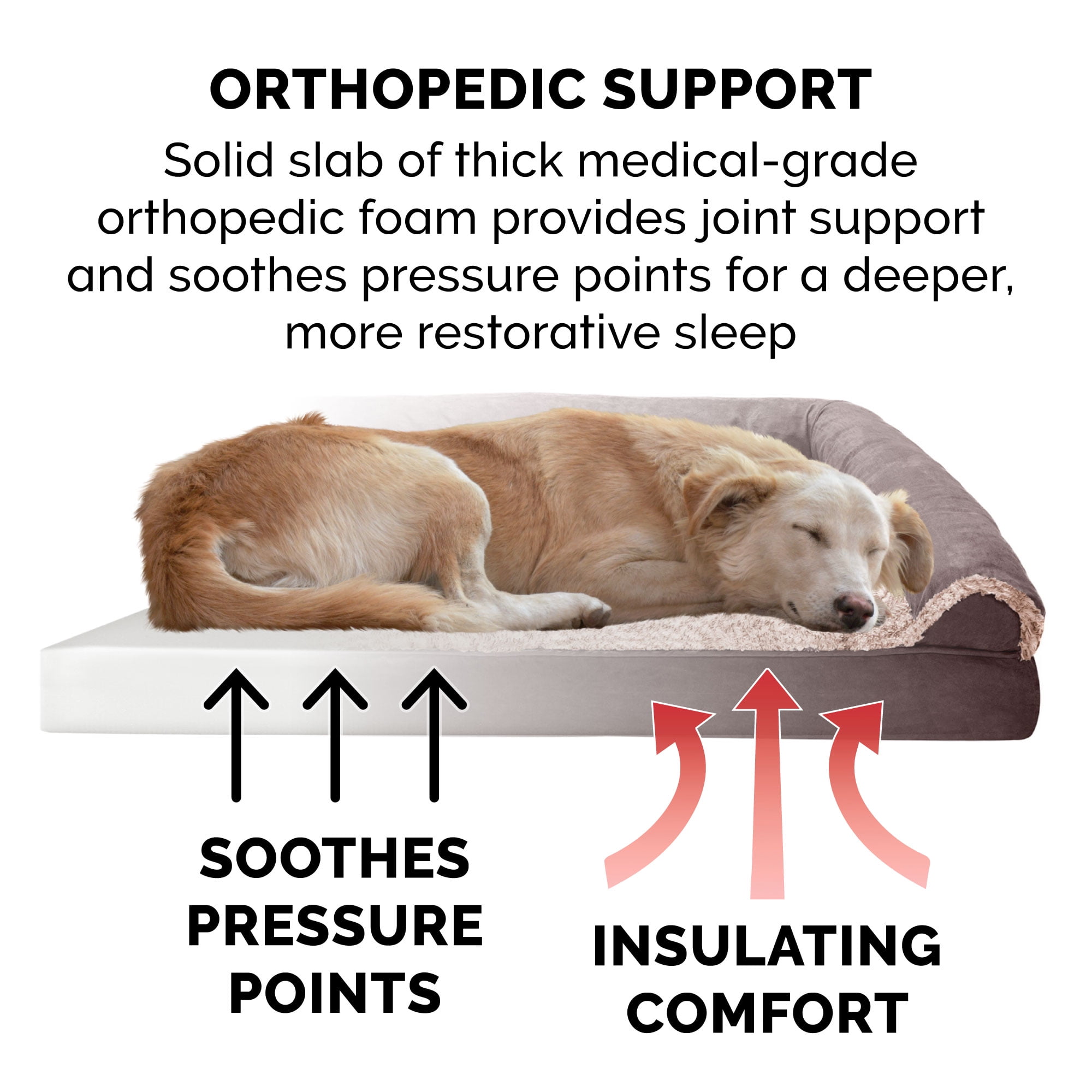 FurHaven Two-Tone Faux Fur & Suede Full Support Orthopedic Sofa Pet Bed for Dogs & Cats - Large, Espresso