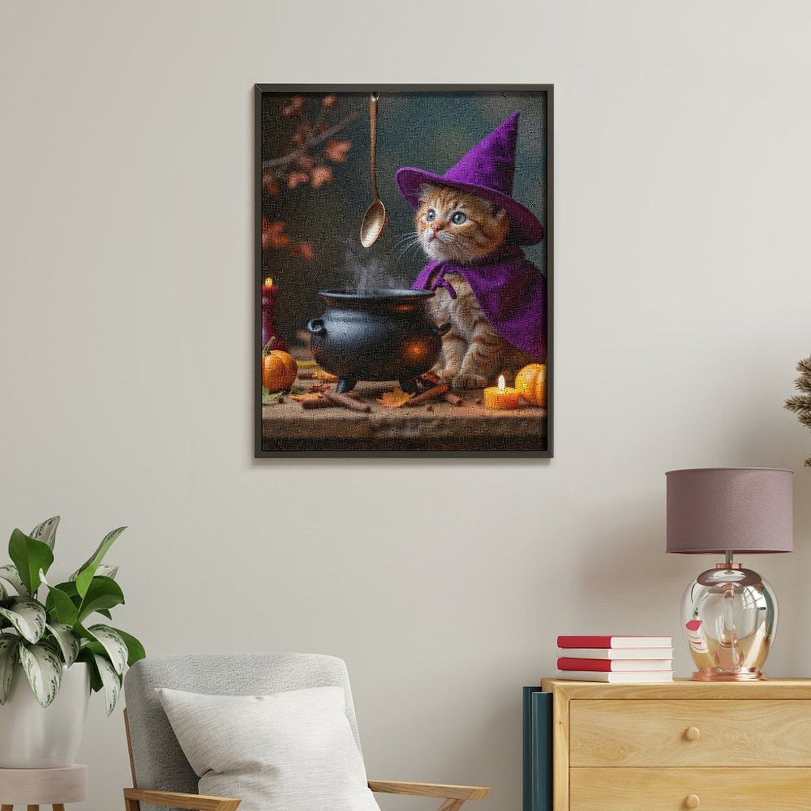 Paint By Numbers Kit for Adults Beginner - DIY Cute Kitten Witch Cauldron Candle Canvas Painting Kits for Adults, Frameless Paint By Number for Adults for Home Wall Decor 16x20 Inch