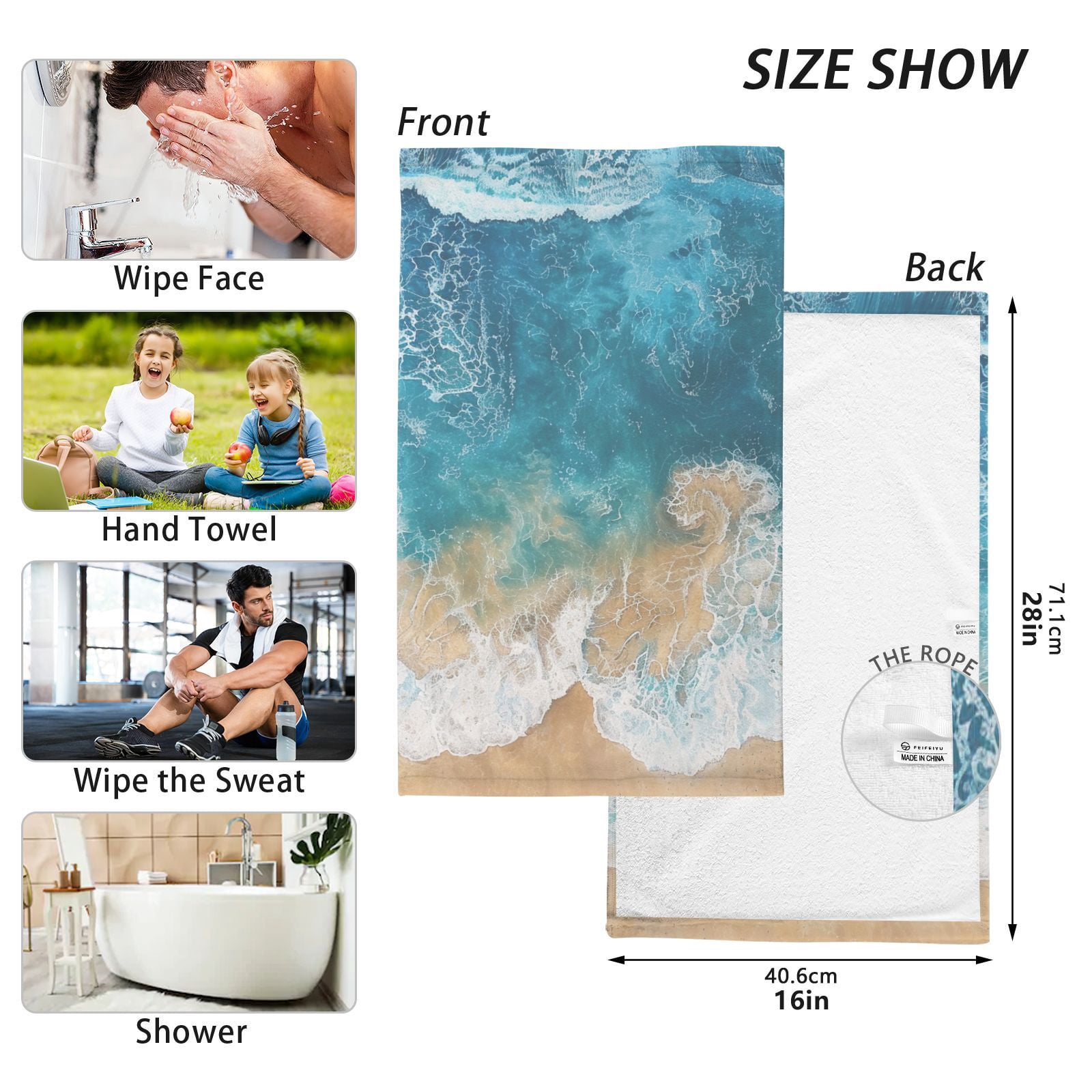 Beach Ocean Hand Towels Cotton Bath Towels Large Face Towels Absorbent for Bathroom 2 Packs