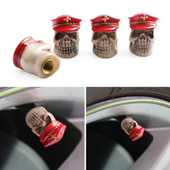 Red Aluminum Alloy Ghost Officer Tire Valve Caps - Universal Fit for Cars, SUVs, Motorcycles, Bikes - Corrosion-Resistant, Easy Grip Installation - 4-Pack Dustproof Replacement Tyre Valve Covers