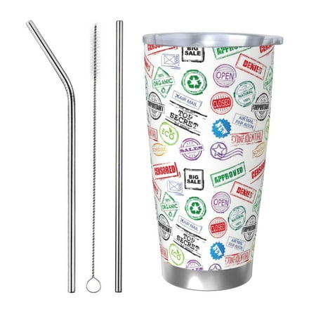 

Logiee Stamp Set Collection Print 20OZ Car Cup with Lid Stainless Steel Vacuum Insulated Double Wall Travel Tumbler Durable Insulated Coffee Mug Thermal Cup with Straw-Straw Three-piece Set