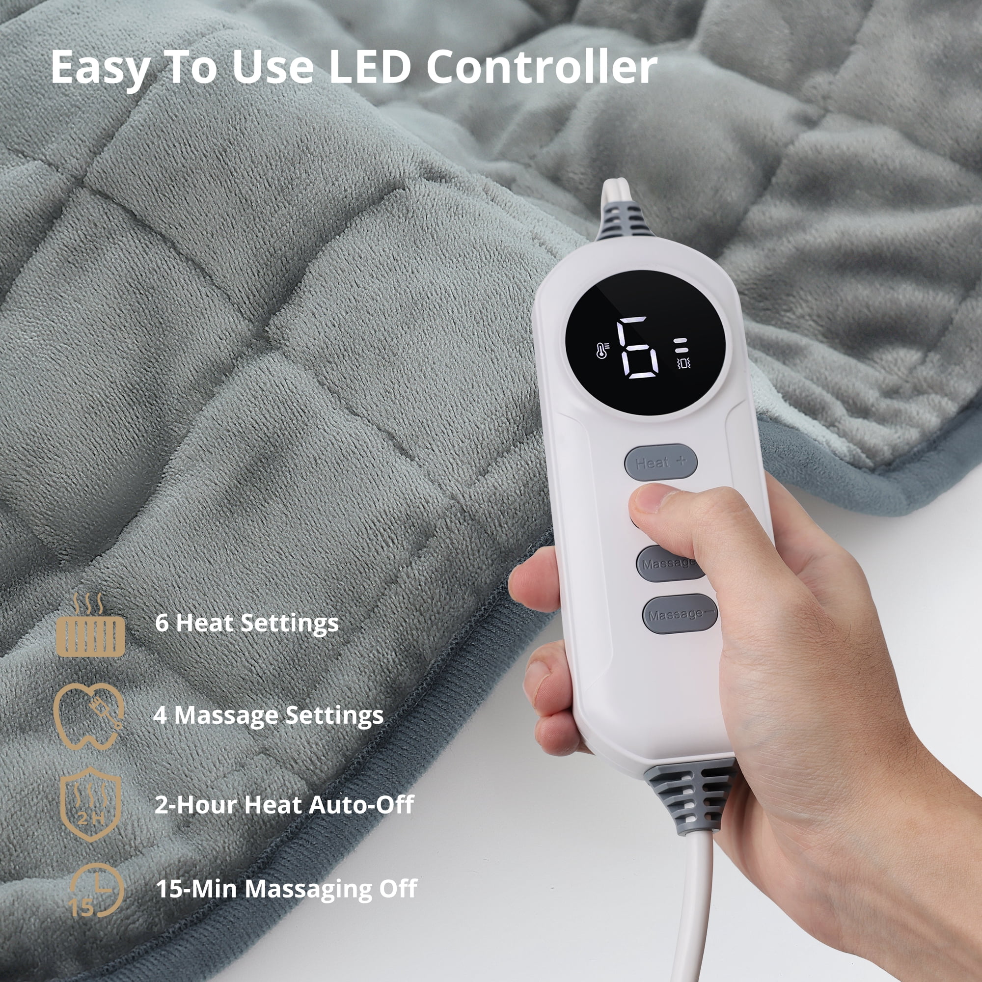 Heating Pad, Weighted Heating Pad with Massaging Vibrations, Massage Heating Pad for Back Cramps Shoulder Pain Relief, 6 Heat Settings & 4 Massage Modes, Gifts for Christmas, 24” x 12”