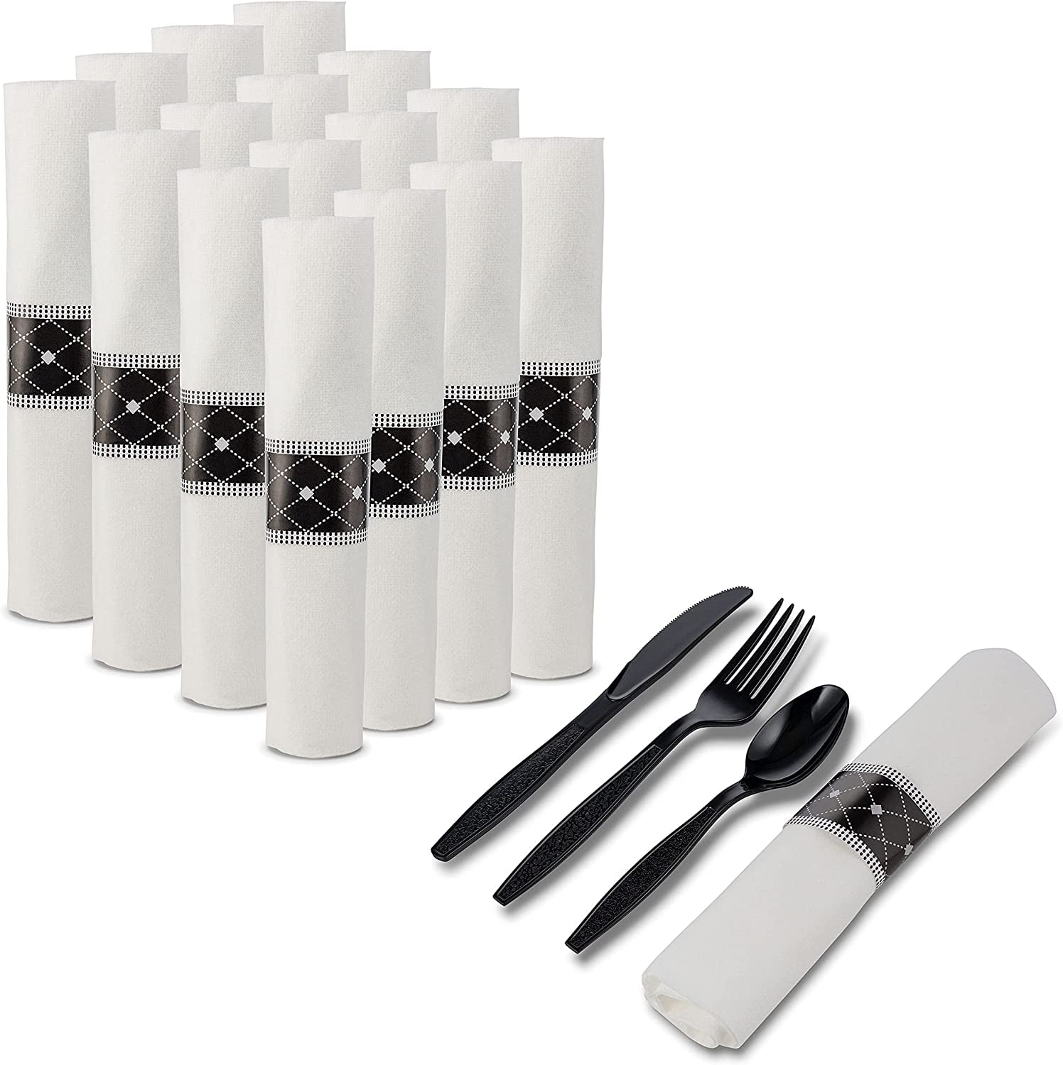 MT Products Individually Wrapped Plastic Cutlery Set with Napkin Set