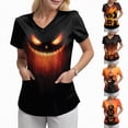thumbnail image 4 of Godom T Shirt for Women Halloween Pumpkin Tees Fall Graphic Short Sleeve V Neck Tees, 4 of 7