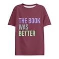 thumbnail image 4 of Tittly T Shirts for Women Spring Tops for Women Women's Read Print Loose Casual Long Sleeved T Shirt Graphic Tees Tshirts Shirts Wine L, 4 of 5