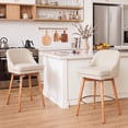 thumbnail image 4 of 27'' Swivel Counter Heigh Bar Stools, Set of 2, Fabric Bar Stools for Kitchen Island, Modern Bar Stools with Solid Wood Legs and Curved Back,Brown, 4 of 7