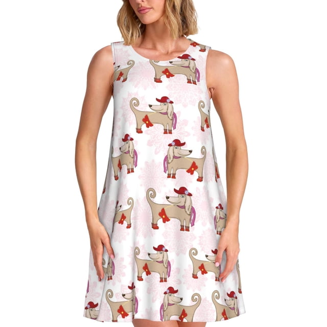 Balery Dachshund Dog Puppy Vestidos de verano para mujer con estampado: vestido holgado sin mangas, vestido playero informal y cómodo para días calurosos.