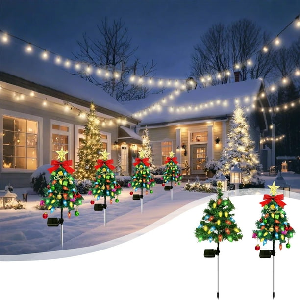 Luz Led Solar de Cuatro Colores para Árbol de Navidad, Ideal para Decoración Navideña En Exteriores, Patios, Jardines, Etc.
