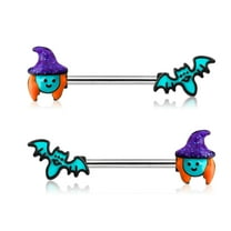 OUFER 14G Nipple Rings 316L Stainless Steel Barbell Nipple Rings Bat Witch Nipplerings Piercing For Men And Women