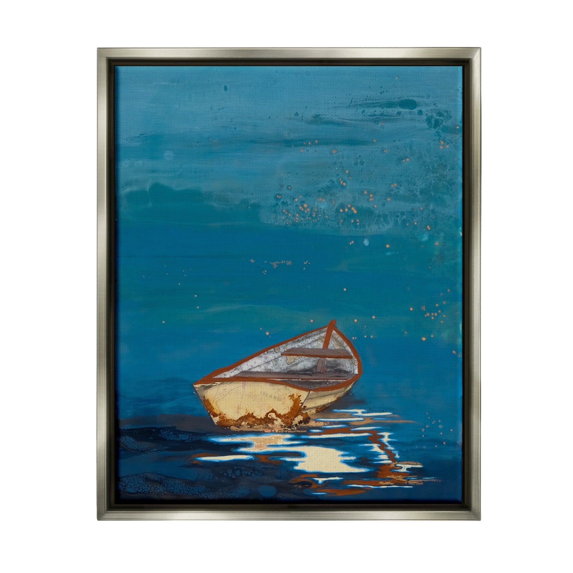 Stupell Industries Single Boat Ocean Surface Layered Marine Collage Painting Luster Gray Floating Framed Canvas Print Wall Art, Design by Stacy Gresell
