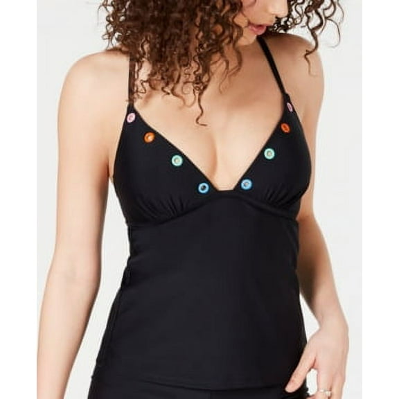 Hula Honey BLACK Festival Dream Embellished Molded Cup Tankini Top, US X-Small