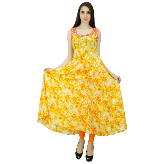 Phagun Kurti Anarkali Bollywood Floral Ethnique en Coton Robe de Designer