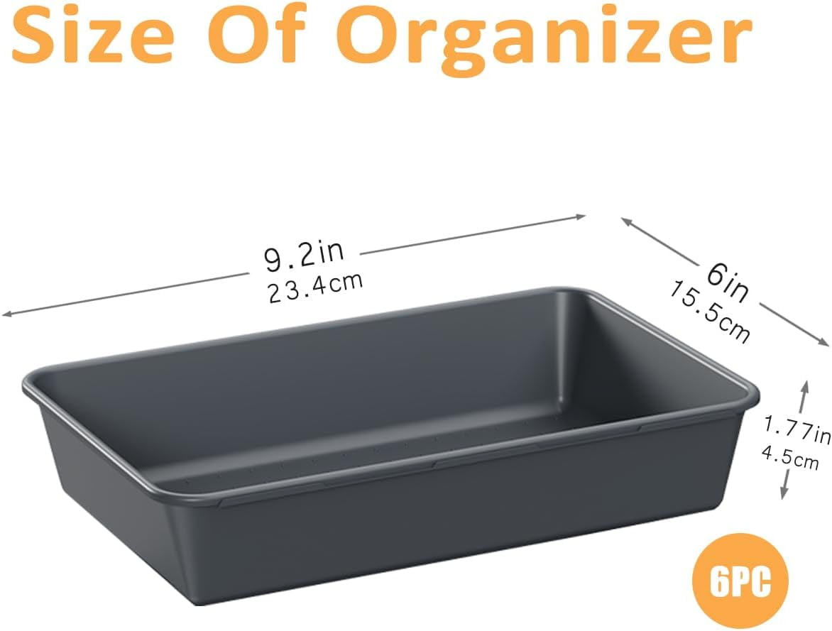 6 PCS Large Plastic Drawer Organizer, 9"×6" Desk Drawer Organizer and Storage Trays, Versatile Plastic Storage Bins for Makeup Vanity, Jewelries, Kitchen Utensils, Bathroom and Office