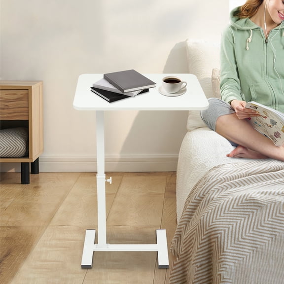 Adjustable Height Bedside Table with Wheels 24.8-40.6" Tall Rolling Bed Side Caddy Overbed Desk for Living Room