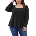 thumbnail image 1 of Blusas brillantes de manga larga con cuello cuadrado para mujeres de tallas grandes Agnes Orinda, 3X, negras, 1 of 5