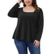 thumbnail image 1 of Blusas brillantes de cuello cuadrado de manga larga con brillo para mujeres de tallas grandes Agnes Orinda 1X negras, 1 of 5