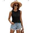 thumbnail image 2 of Women Cute Crop Sweaters Vest Knit Sleeveless Pullover Tops Crochet Ruffle Hem Tank Black XL, 2 of 7