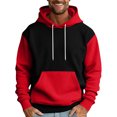 thumbnail image 2 of QHRMKOG Men's Hoodies Pullover Casual Color Block Hooded Sweatshirrt Loose Fit Long Sleeve Drawstring Hoodies Fall Warm Tops with Pockets Red 3XL, 2 of 5