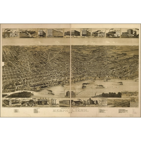 24"x36" Gallery Poster, Perspective map of Memphis, Tennessee 1887