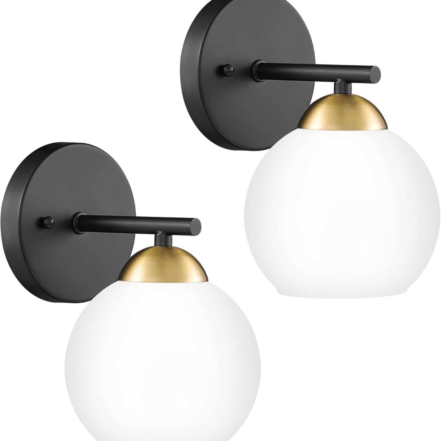 Modern Sconces Wall Decor Set of 2, Black Gold Bathroom Vanity Light with Milk Glass Shade, Globe Wall Lamp for Living Room, Pictures, Bedroom, Bathroom, Hallway