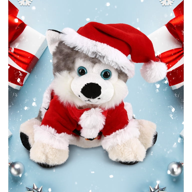 DolliBu Santa Floppy Husky Stuffed Animal Plush Toy - Super Soft