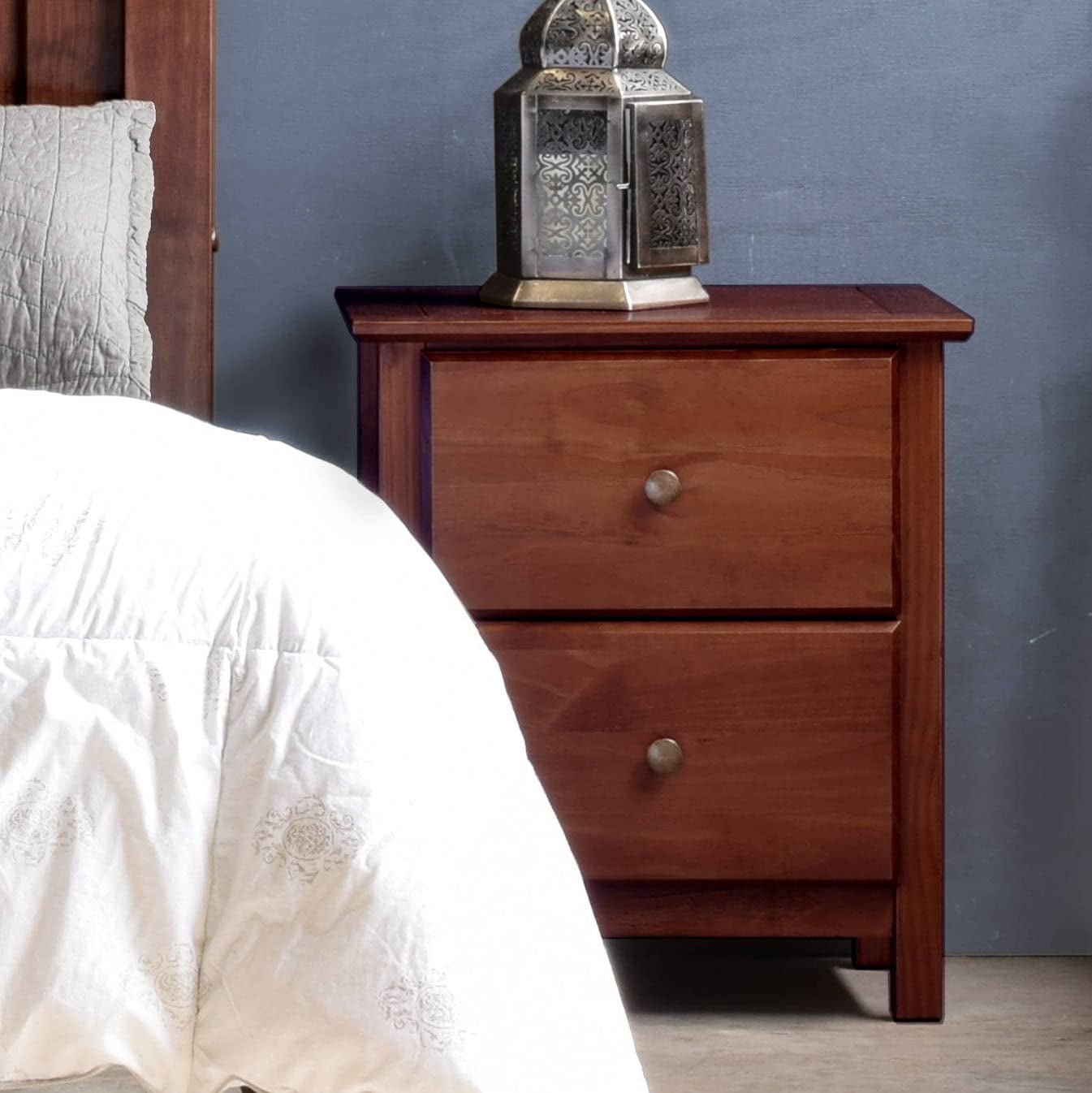 Grain Wood Furniture Shaker 2-Drawer Bedside Nightstand, Solid Wood with Cherry Finish