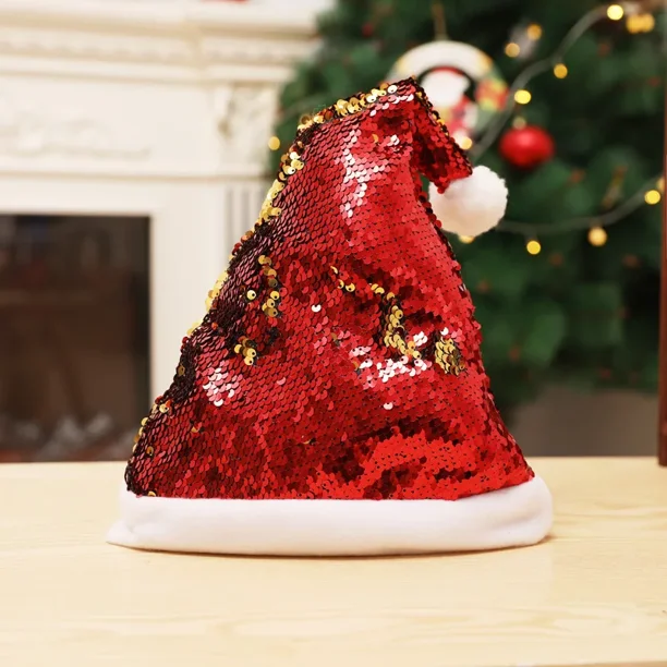 Gorro Navideño Con Lentejuelas Para Adultos, Monocromático, Gorro
