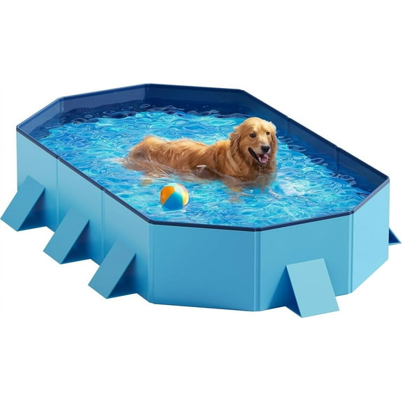 Foldable Dog Pool - Extra Large 71" x 39" x 12" Hard Plastic Portable Pet Bath Tub with Non-Slip & Reinforced Stability, Collapsible Design for Indoor Outdoor Backyard Use (Blue)