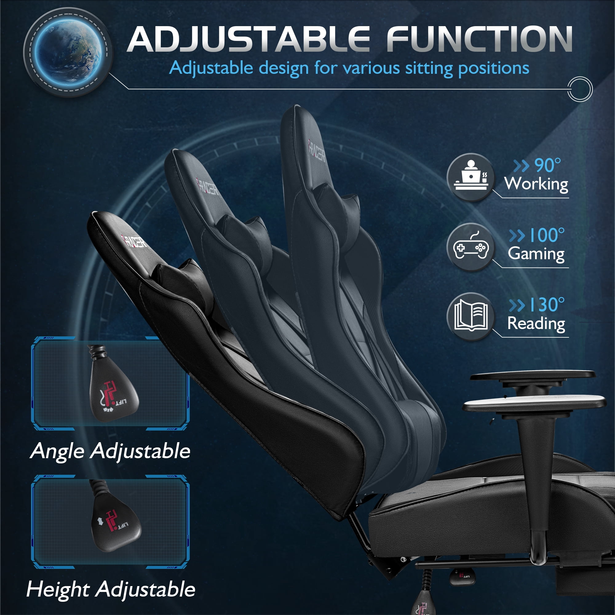 Homall Massage Gaming Chair Office Chair High Back PU Leather Chair with Footrest, Black