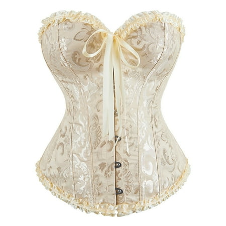 BUYISI Womens News Corset Push-up Corset Front Button Drawstring Fish Bones Tube Top Sexy Lingerie Women Costume For Sex Apricot M