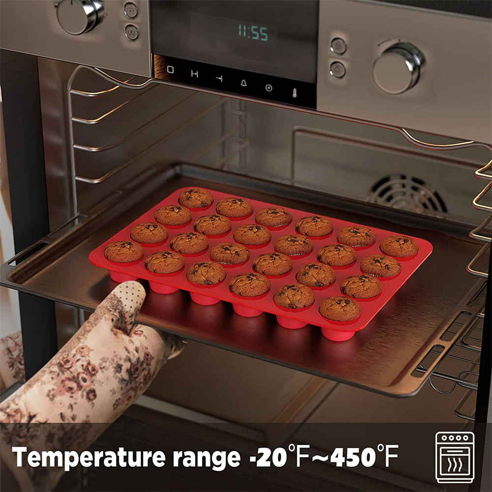 NOGIS Silicone Mini Muffin Pans Nonstick 24 Cup- Silicone Mini Cupcake Pans, Mini Muffin , Silicone Baking Molds for Homemade Muffins, Cupcakes, Tarts and Keto Bombs