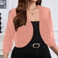 thumbnail image 4 of UDAUDU Women's Sheer Mesh Crop Tops Shrug 3/4 Sleeve Going Out Lightweight 2026 Spring Summer Cardigan Jacket Pink XL, 4 of 7