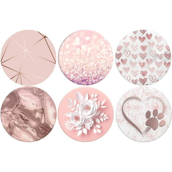 Cell Phone Mount Grip Stand ( 6 Pack ) - Geometric Rose Gold Marble Heart Pink White Flower