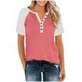 thumbnail image 3 of V-Neck Button T-Shirt for Women Fashion Raglan Short Sleeve Tee Summer Loose Breathable Tops ,Pink,XXL, 3 of 8