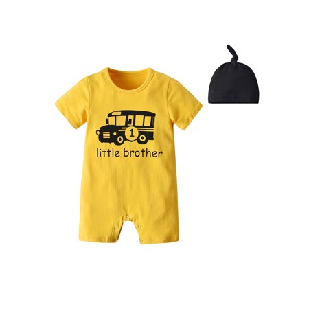 

Bmnmsl Baby Romper Cartoon O-Neck Short Sleeve Baby Romper Solid Color Hat