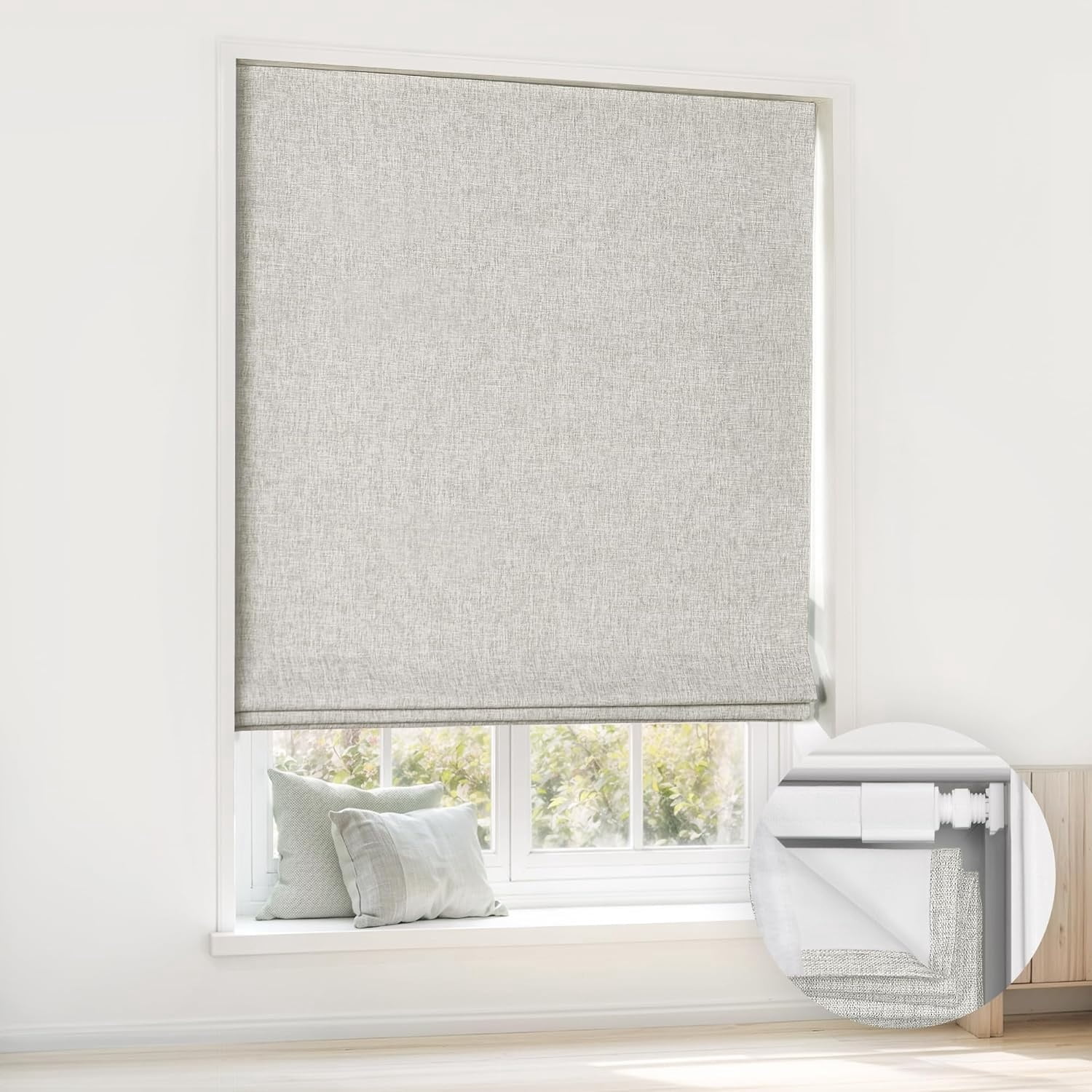 No Tools No Drill Cordless Roman Shades for Windows, Blackout Thermal Insulated UV Blocking Window Blinds, Room Darkening Fabric Blinds for Indoor Windows, 20'' W x 64'' H, Grey