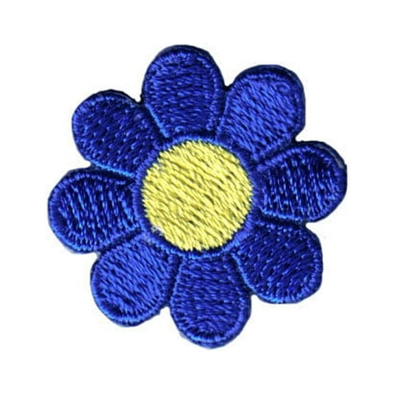 1" Daisy Dark Blue Petal Yellow Center Patch Flower Embroidered Iron On Applique