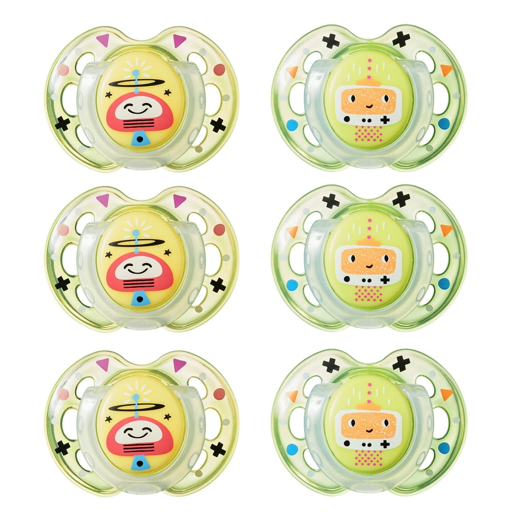 Tommee Tippee Closer to Nature, Fun Style Baby Pacifier, 0-6m, 6pk