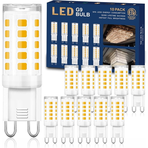 10 Pack G9 LED Light Bulbs, 4W 3000K Warm White, 400 Lumens, T4 Bi-Pin Base, 360° Beam Angle, Non-Dimmable, for Chandelier and Ceiling Pendant Lighting