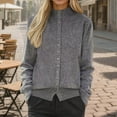 thumbnail image 3 of Women's Stand Collar Cardigans Loose Button Down Knitted Warm Long Sleeve Cozy Casual Sweater Coat for Fall Winter Stand Collar Style,Gray,M, 3 of 4