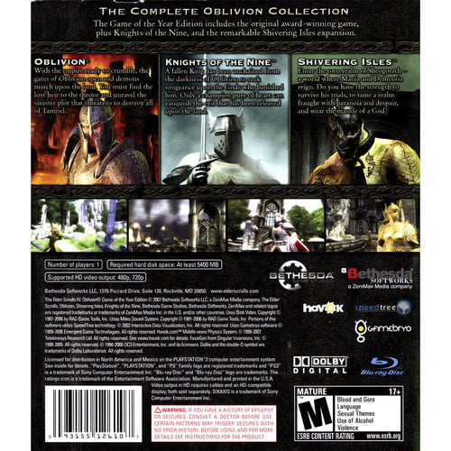 uitvegen politicus gastvrouw The Elder Scrolls IV: Oblivion: Game of the Year Edition, Bethesda  Softworks, PlayStation 3, [Physical] - Walmart.com