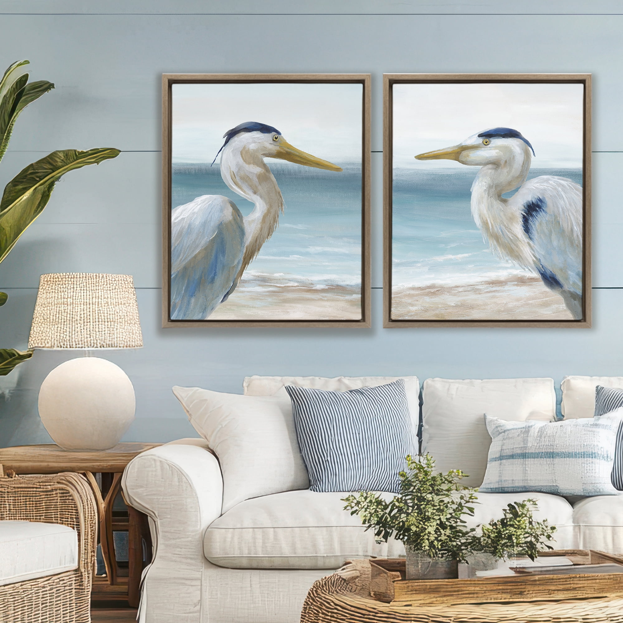 Stupell Industries Tranquil Gaze Herons 2 Piece Brown Framed Floater Canvas Set, design by Nan