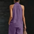 thumbnail image 3 of Plain Lightweight Halter Sleeveless Tank Tops For Women Relaxed Fit Breathable V Neck Linen Shirts Vacation Daily Wear Purple M, 3 of 7