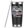 thumbnail image 6 of 50th Birthday Gifts Men Birthday Gifts For Him 20oz Level 50 Unlocked Wine Tumbler Gifts For Video Game Lovers Husband Boyfriend Teen Boys Bday Xmas Party Presents Black Travel Cup With Straw, 6 of 6